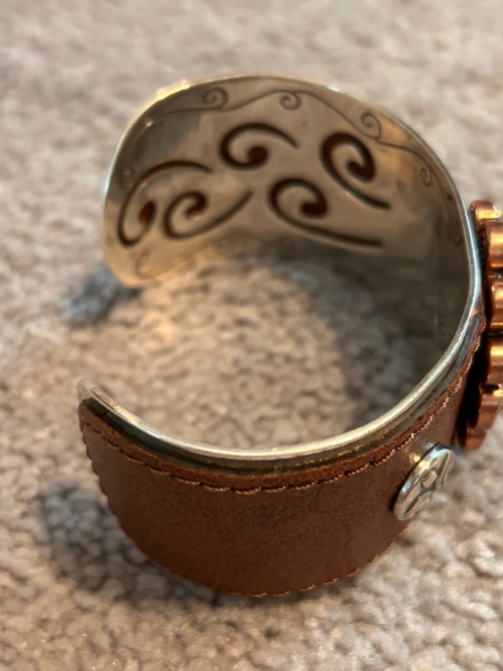 Rare Brighton Boho Flower Cuff Bracelet 💙 Leather, Copper, Blue Sodalite Stone - Picture 5 of 15